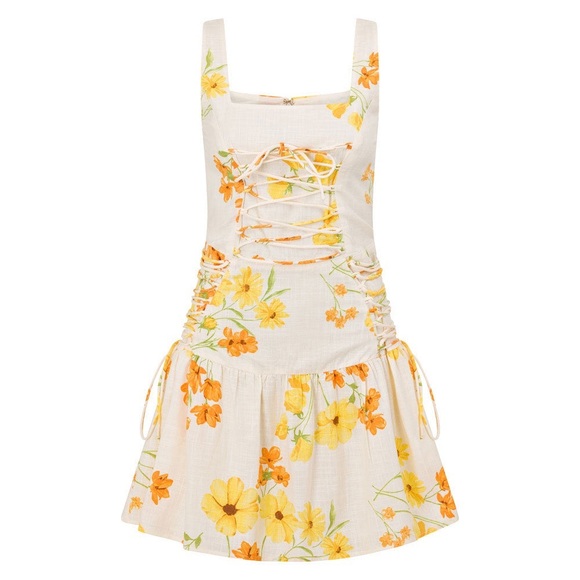 SABO Brea Floral Cotton Lace Up Mini Dress 2 - Picture 1 of 13